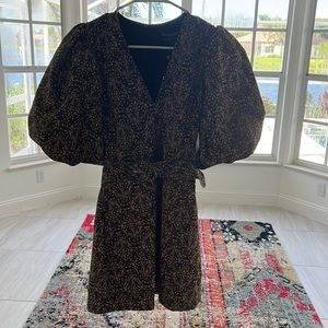 MINKPINK black and gold puff sleeve belted dress NWT
